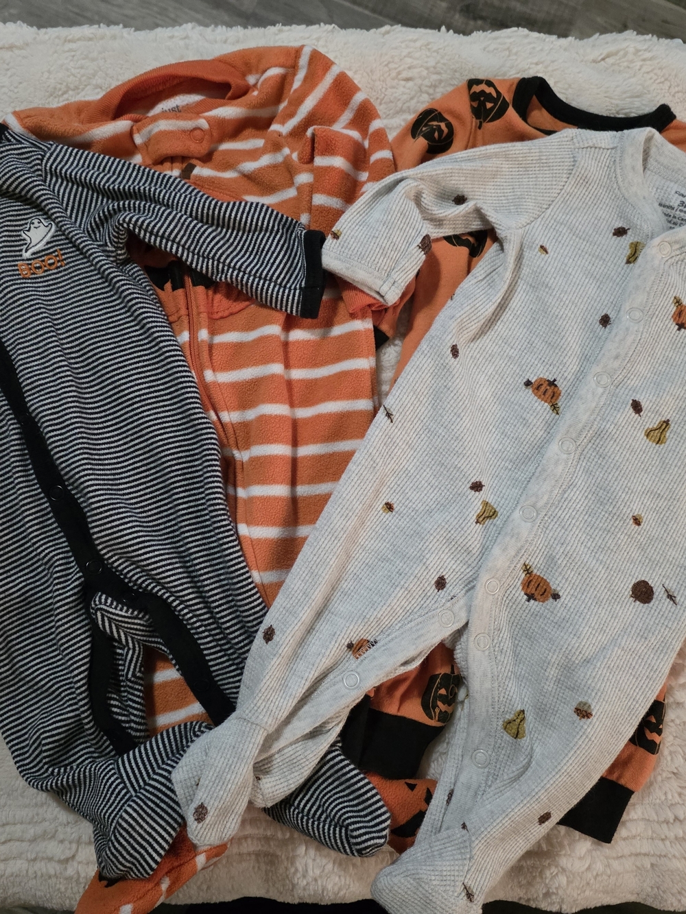Carter's Orange, Cream & Black Baby Footie Set - Pumpkin & Stripe Mix